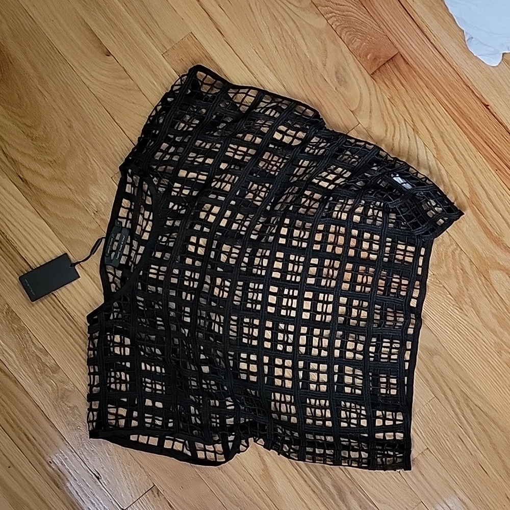 NWT Arthur galan cropped sleevless black silk woven top